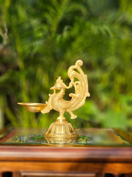 8" Celestial bird lamp in Brass