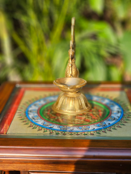8" Celestial bird lamp in Brass