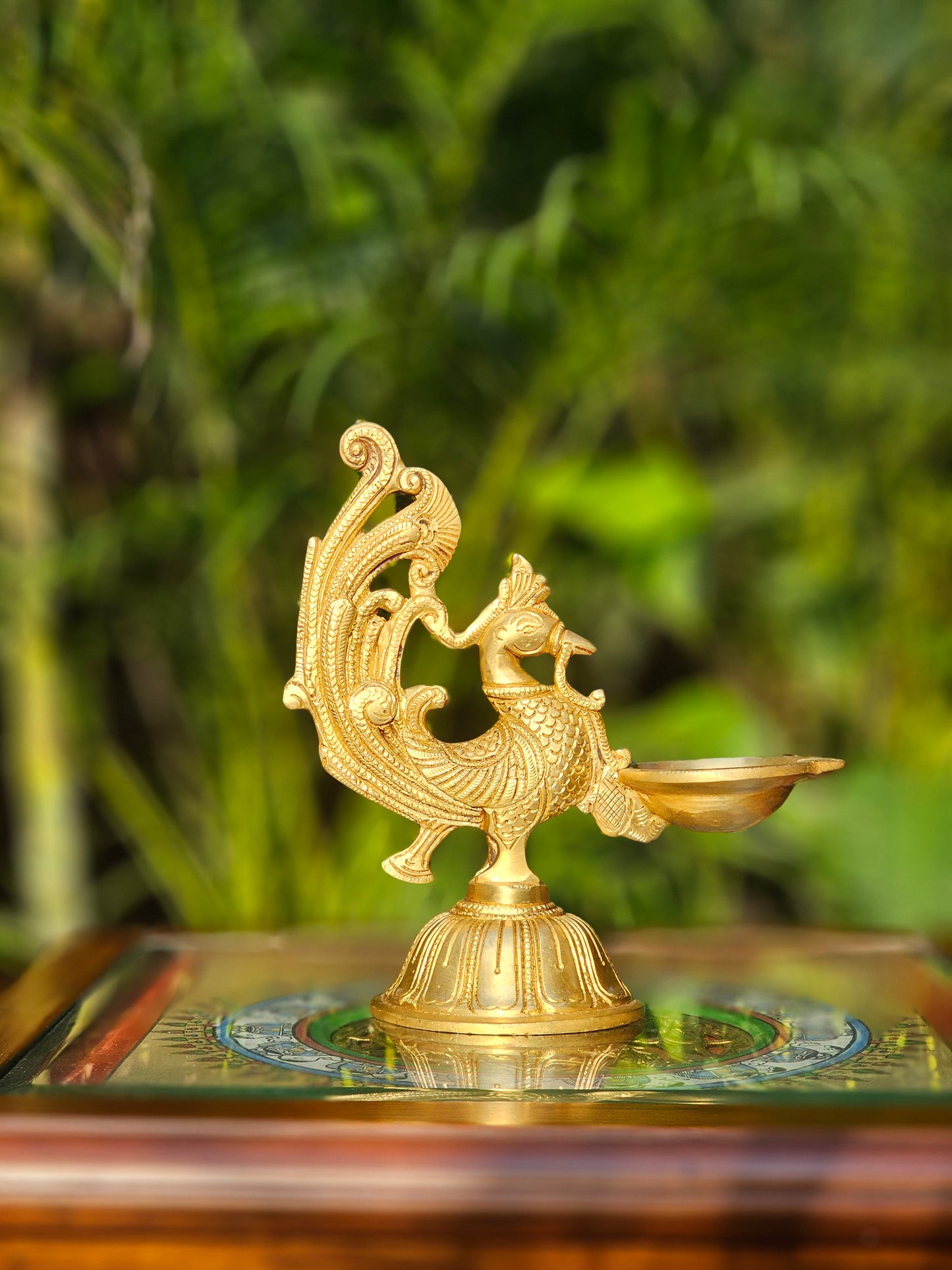 8" Celestial bird lamp in Brass