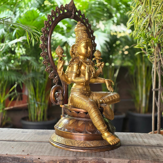 25" Lakshmi Devi with Arch in Brass