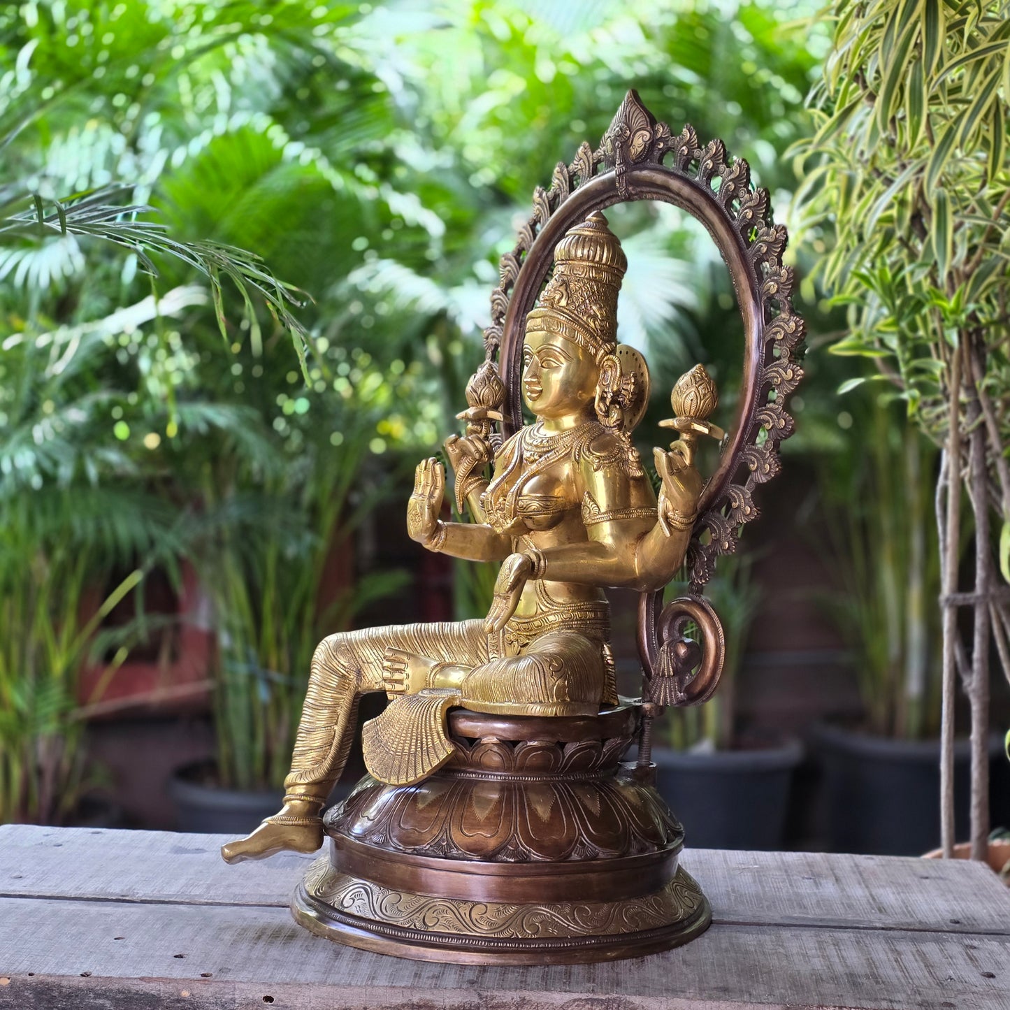 25" Lakshmi Devi with Arch in Brass