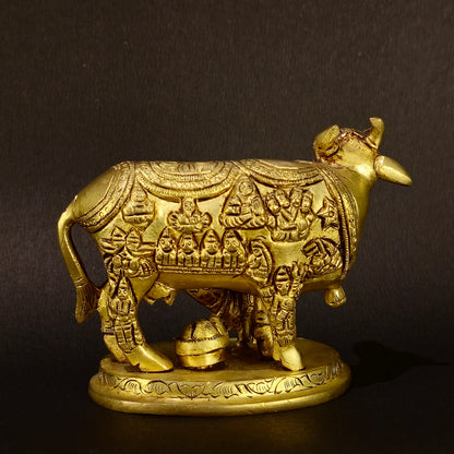 4" Cow & Calf In Brass.