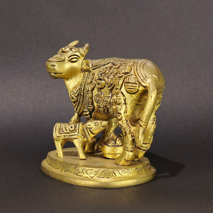 4" Cow & Calf In Brass.