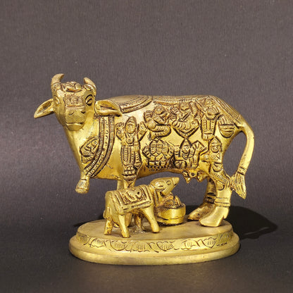 4" Cow & Calf In Brass.