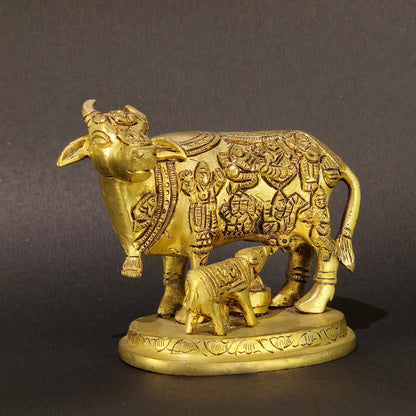 4" Cow & Calf In Brass.