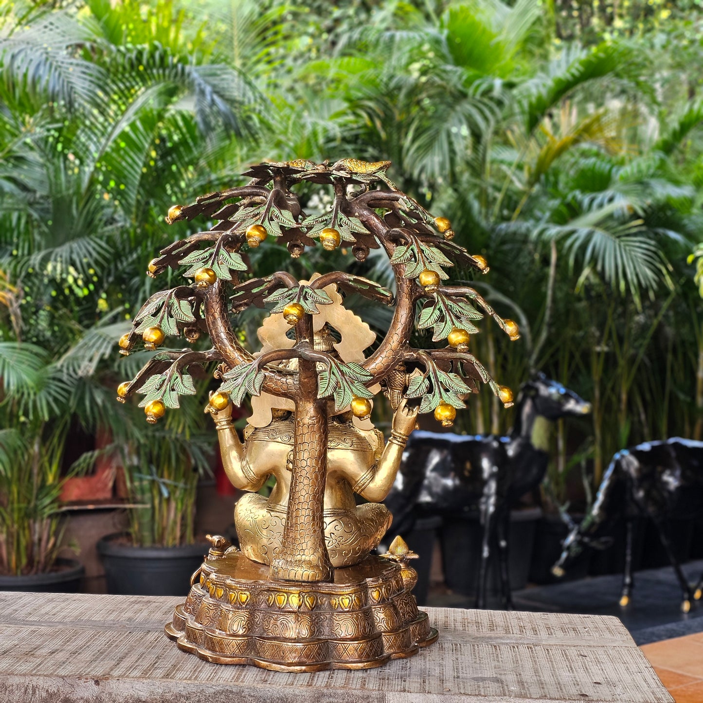 23 Inch Brass Ganesha Idol Sitting Under Tree.