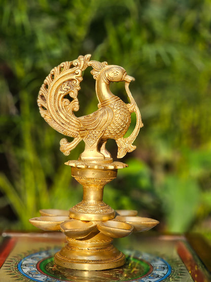 12" Celestial bird lamp in Brass