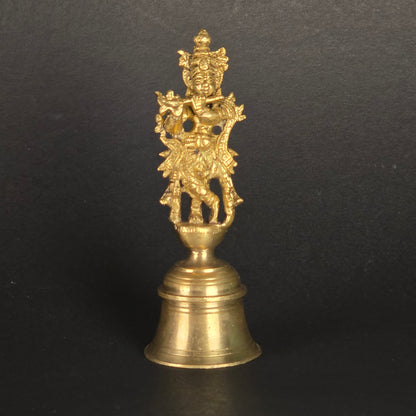 5.5" Krishna Hand Bell In Brass.