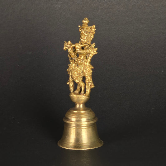 5.5" Krishna Hand Bell In Brass.
