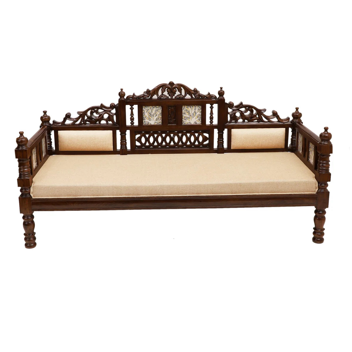 Mauryan Three Seater in Teakwood with Madhubani & Walnut Finish (72x26x37)