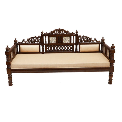 Mauryan Three Seater in Teakwood with Madhubani & Walnut Finish (72x26x37)