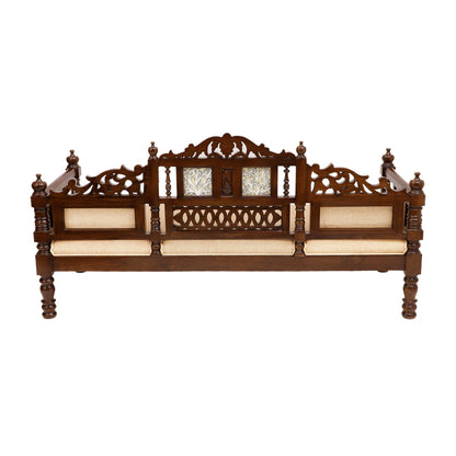 Mauryan Three Seater in Teakwood with Madhubani & Walnut Finish (72x26x37)