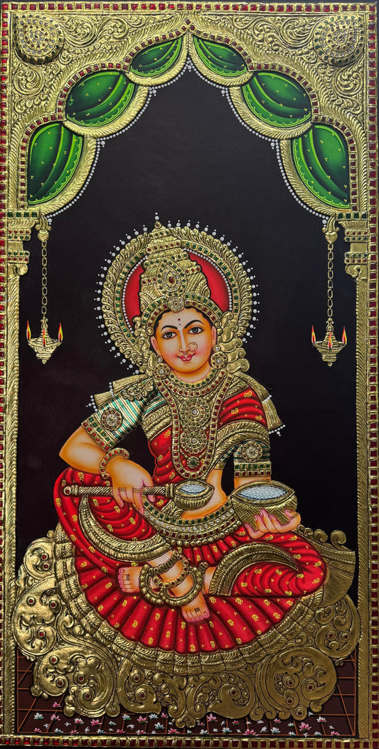 35" Annapoorna Devi Tanjore Painting with 22K Gold Work