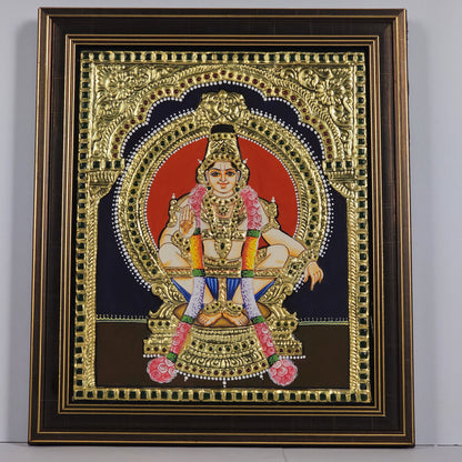 14" Ayyappa Swamy Tanjore Painting with 22K gold work