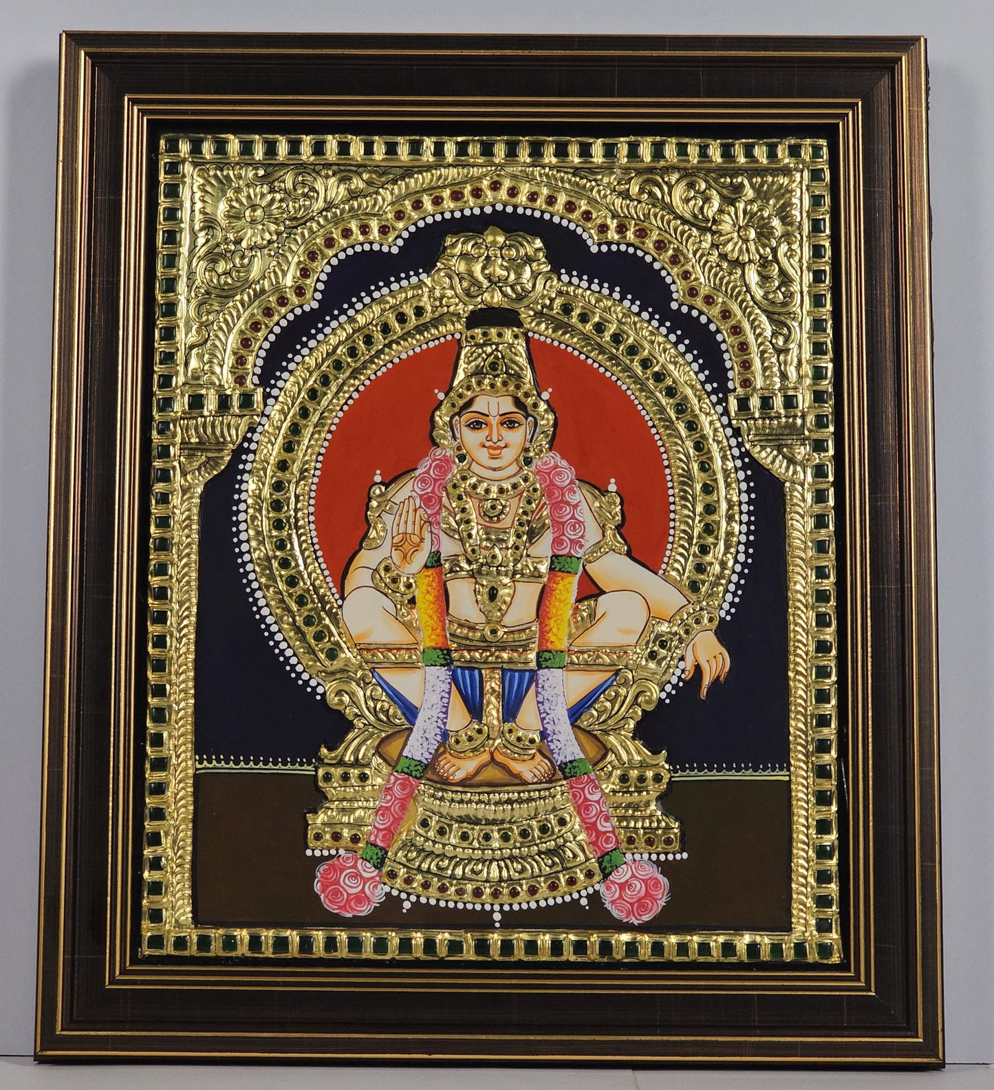 14" Ayyappa Swamy Tanjore Painting with 22K gold work