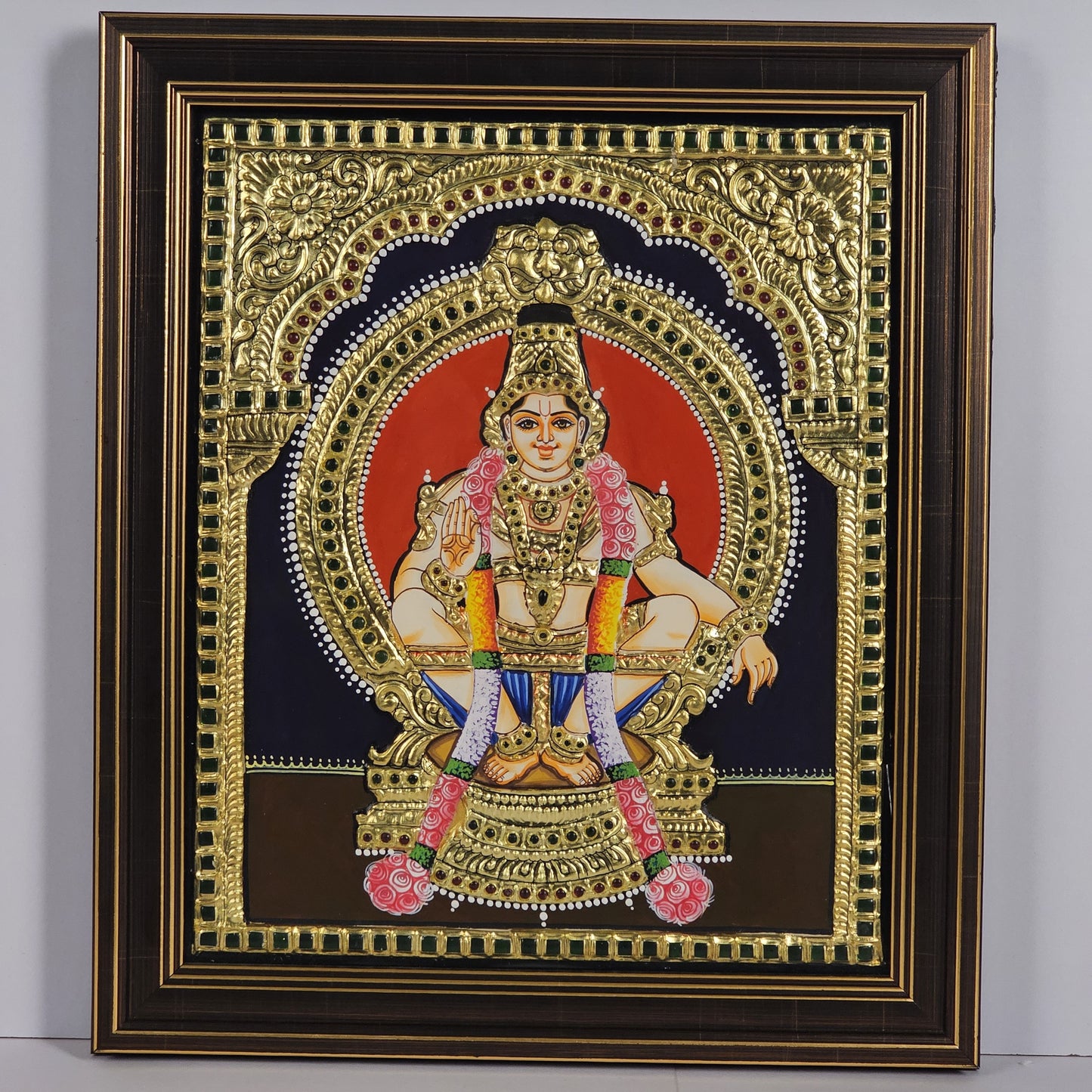 14" Ayyappa Swamy Tanjore Painting with 22K gold work