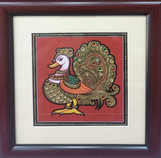 9" Bird Tanjore Painting  with 22K Gold Work