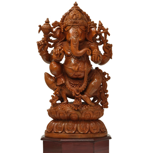 36" Mushika vahana Ganesha in Teakwood