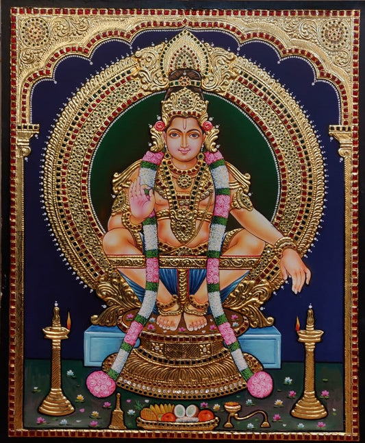 21" Ayyappa Swamy Tanjore Painting with 22K Gold Work